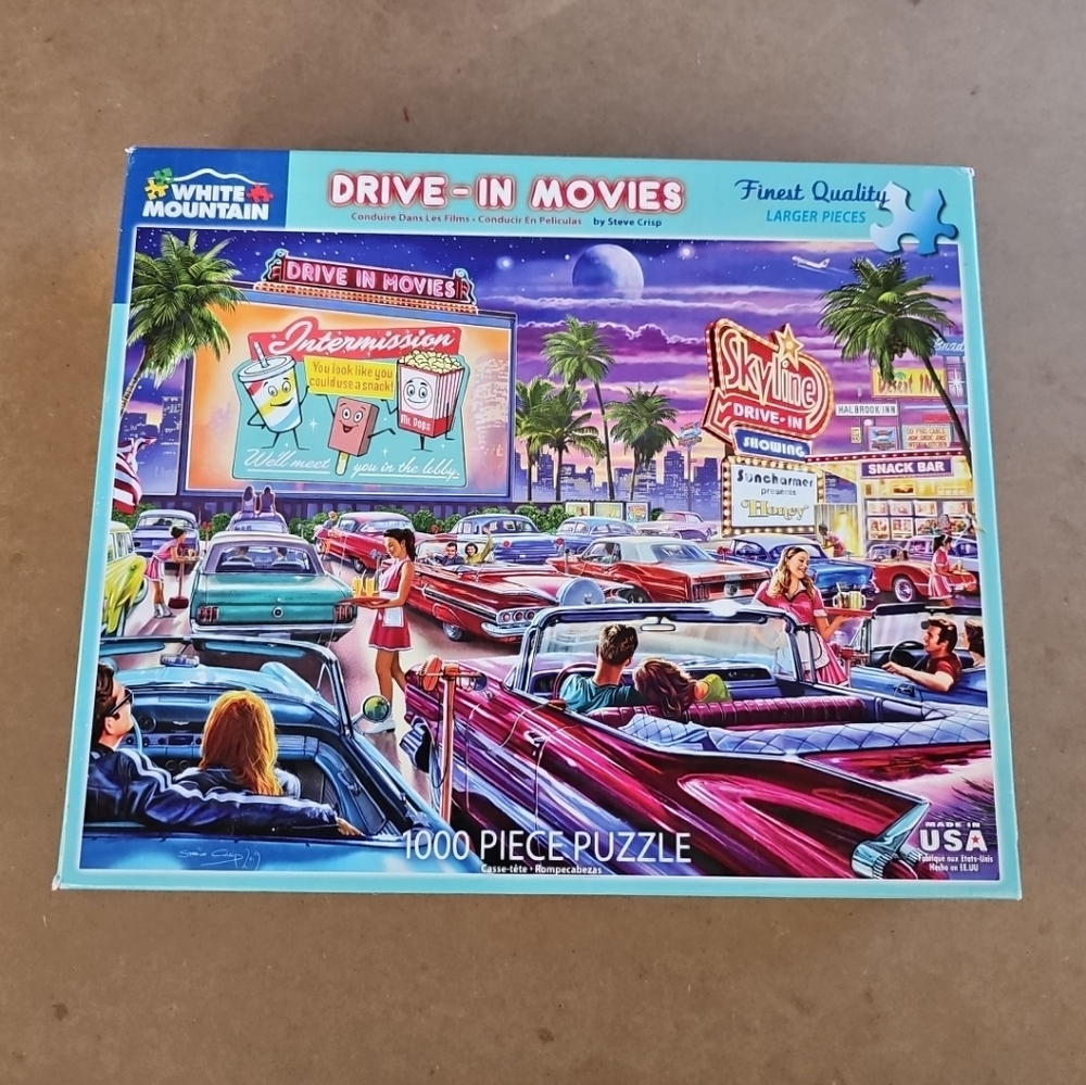 White Mountain DRIVE-IN MOVIES by Steve Crisp 1000 Piece Jigsaw Puzzle Complete